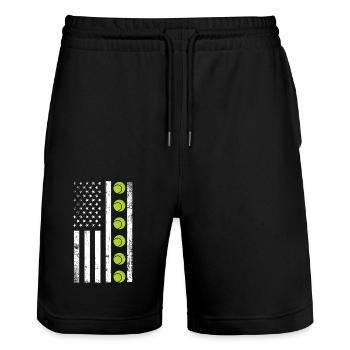 Raquette de joueur de tennis drôle - Short de jogging bio TRAINER Stanley/Stella unisexe - noir - Devant - Nik (191cm) & Marisol (170cm)