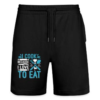 Je cuisine parce que j’aime manger - Short de jogging bio TRAINER Stanley/Stella unisexe - noir - Devant - Nik (191cm) & Marisol (170cm)