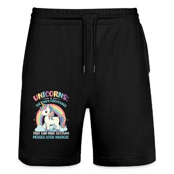 Unicorns: The only creatures that can make glitter - Stanley/Stella Trainer Unisex Organic Jogging Shorts - black - Front - Nik (191cm) & Marisol (170cm)