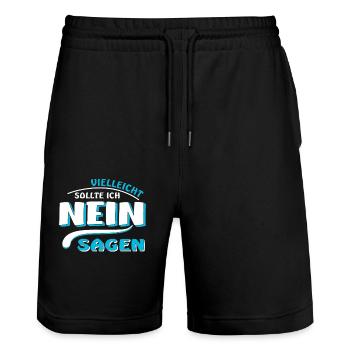 SAY NO - Stanley/Stella Trainer Unisex Organic Jogging Shorts - black - Front - Nik (191cm) & Marisol (170cm)
