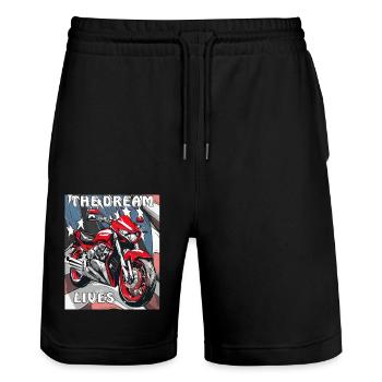 MOTORCYCLE AMERICA DRAPEAU LE RÊVE VIT - Short de jogging bio TRAINER Stanley/Stella unisexe - noir - Devant - Nik (191cm) & Marisol (170cm)