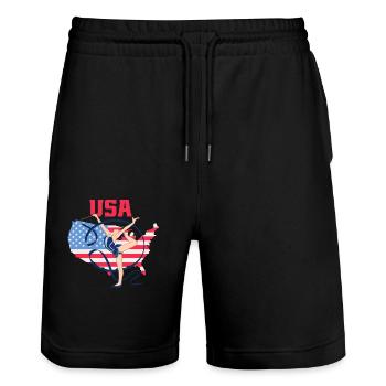 États-Unis Gymnastique Patriots Stars Feux d’artifice - Short de jogging bio TRAINER Stanley/Stella unisexe - noir - Devant - Nik (191cm) & Marisol (170cm)