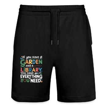 Jardin et bibliothèque – tout ce dont vous avez besoin - Short de jogging bio TRAINER Stanley/Stella unisexe - noir - Devant - Nik (191cm) & Marisol (170cm)