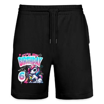 6ème anniversaire licorne graffiti fille - Short de jogging bio TRAINER Stanley/Stella unisexe - noir - Devant - Nik (191cm) & Marisol (170cm)