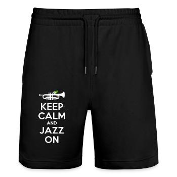 Bleib Ruhig Und Hör Jazz Weiter - Stanley/Stella Unisex Bio Joggingshorts Trainer  - Schwarz - Vorne - Nik (191cm) & Marisol (170cm)