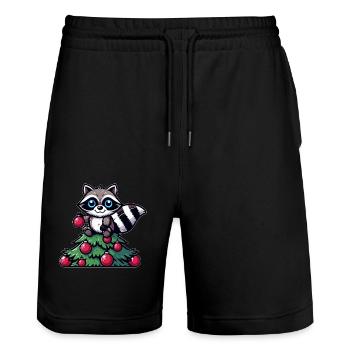 Skurriler lustiger Waschbär Weihnachtsbaum - Stanley/Stella Unisex Bio Joggingshorts Trainer  - Schwarz - Vorne - Nik (191cm) & Marisol (170cm)