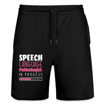 Speech Language Pathologist In Progress Please - Stanley/Stella Unisex Bio Joggingshorts Trainer  - Schwarz - Vorne - Nik (191cm) & Marisol (170cm)