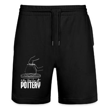 poterie céramiste artiste fille vous - Short de jogging bio TRAINER Stanley/Stella unisexe - noir - Devant - Nik (191cm) & Marisol (170cm)