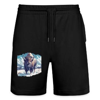 Bisons Bison - Stanley/Stella Unisex Bio Joggingshorts Trainer  - Schwarz - Vorne - Nik (191cm) & Marisol (170cm)