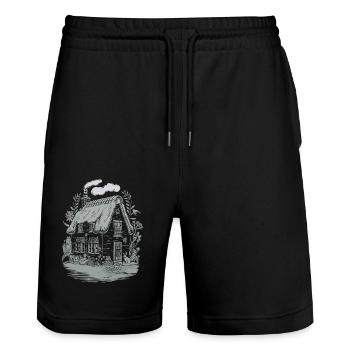 Dark Cottagecore House in the Woods with Rabbits - Stanley/Stella Trainer Unisex Organic Jogging Shorts - black - Front - Nik (191cm) & Marisol (170cm)