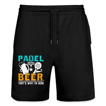 Padel and beer thats why Im here - Stanley/Stella Trainer Unisex Organic Jogging Shorts - black - Front - Nik (191cm) & Marisol (170cm)