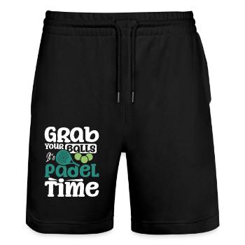 Grab your balls it's padel time - Stanley/Stella Trainer Unisex Organic Jogging Shorts - black - Front - Nik (191cm) & Marisol (170cm)