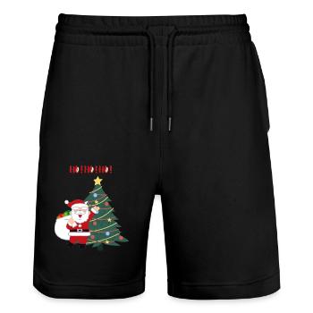 HO HO HO Weihnachten - Stanley/Stella Unisex Bio Joggingshorts Trainer  - Schwarz - Vorne - Nik (191cm) & Marisol (170cm)