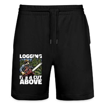Logging It's A Cut Above Lumber Worker Logger - Stanley/Stella Trainer Unisex Organic Jogging Shorts - black - Front - Nik (191cm) & Marisol (170cm)