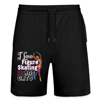 Figure Skating I Love Figure Skating And Cats - Stanley/Stella Trainer Unisex Organic Jogging Shorts - black - Front - Nik (191cm) & Marisol (170cm)