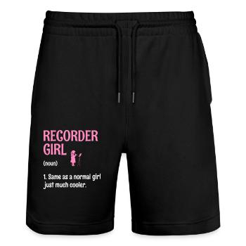 Recorder Girl Same As A Normal Girl Juste Beaucoup Cool - Short de jogging bio TRAINER Stanley/Stella unisexe - noir - Devant - Nik (191cm) & Marisol (170cm)