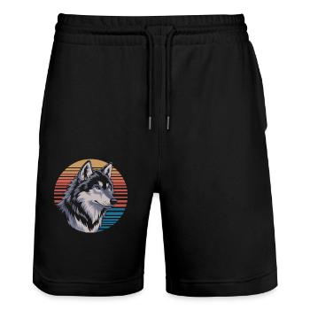 Loup majestueux avant le coucher du soleil - Short de jogging bio TRAINER Stanley/Stella unisexe - noir - Devant - Nik (191cm) & Marisol (170cm)