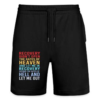Drug-free addiction addicted - Stanley/Stella Trainer Unisex Organic Jogging Shorts - black - Front - Nik (191cm) & Marisol (170cm)