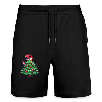 Cute Comic T-Rex Christmas - Stanley/Stella Trainer Unisex Organic Jogging Shorts - black - Front - Nik (191cm) & Marisol (170cm)