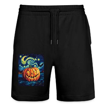 Halloween Gift Women Pumpkin Men Kids - Stanley/Stella Trainer Unisex Organic Jogging Shorts - black - Front - Nik (191cm) & Marisol (170cm)