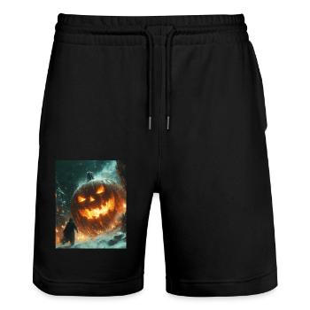 Halloween Gift Women Pumpkin Men Kids - Stanley/Stella Trainer Unisex Organic Jogging Shorts - black - Front - Nik (191cm) & Marisol (170cm)