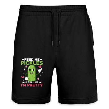 Feed Me Pickles & Tell Me I'm Pretty Pickle Vegan - Stanley/Stella Unisex Bio Joggingshorts Trainer  - Schwarz - Vorne - Nik (191cm) & Marisol (170cm)