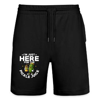 I'm Just Here For The Pickle Juice Cucumber Vegan - Stanley/Stella Unisex Bio Joggingshorts Trainer  - Schwarz - Vorne - Nik (191cm) & Marisol (170cm)