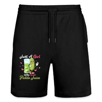 Just A Girl Who Loves Pickle Juice Fitness Vegan C - Stanley/Stella Unisex Bio Joggingshorts Trainer  - Schwarz - Vorne - Nik (191cm) & Marisol (170cm)
