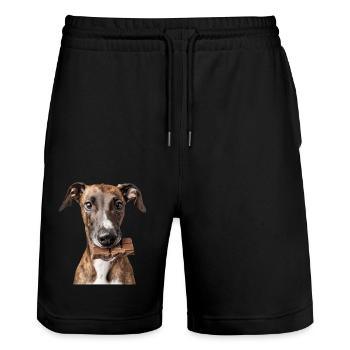 Greyhound - Stanley/Stella Trainer Unisex Organic Jogging Shorts - black - Front - Nik (191cm) & Marisol (170cm)