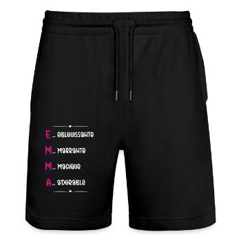 Cadeau Emma - Qualités Personnalisées - Short de jogging bio TRAINER Stanley/Stella unisexe - noir - Devant - Nik (191cm) & Marisol (170cm)
