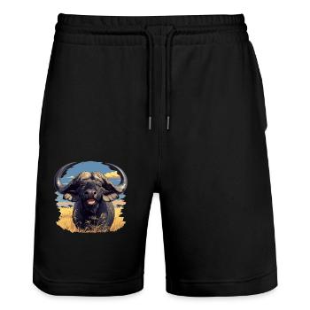 Buffalos Buffalo Büffel - Stanley/Stella Trainer Unisex Organic Jogging Shorts - black - Front - Nik (191cm) & Marisol (170cm)