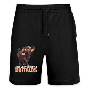 Buffalos Buffalo Büffel - Stanley/Stella Trainer Unisex Organic Jogging Shorts - black - Front - Nik (191cm) & Marisol (170cm)