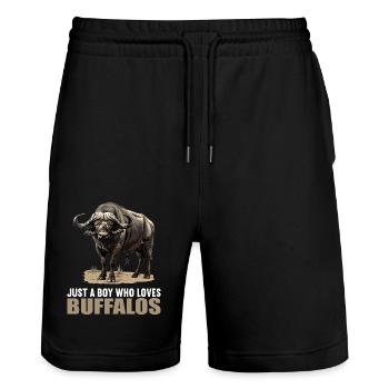 Buffalos Buffalo Büffel - Stanley/Stella Trainer Unisex Organic Jogging Shorts - black - Front - Nik (191cm) & Marisol (170cm)