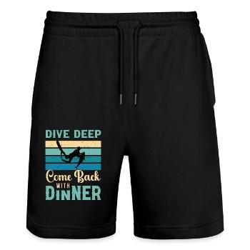 Chasse sous-marine Plongée profonde Retour amateur de pêche - Short de jogging bio TRAINER Stanley/Stella unisexe - noir - Devant - Nik (191cm) & Marisol (170cm)