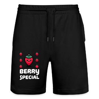 Spécial Baies Fraise - Short de jogging bio TRAINER Stanley/Stella unisexe - noir - Devant - Nik (191cm) & Marisol (170cm)