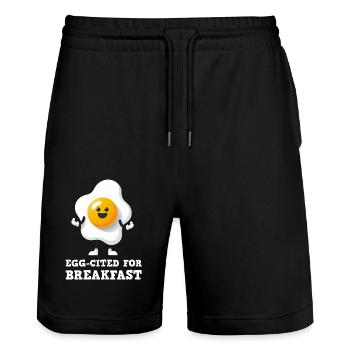 Egg-cited for Breakfast Cute Egg - Stanley/Stella Trainer Unisex Organic Jogging Shorts - black - Front - Nik (191cm) & Marisol (170cm)