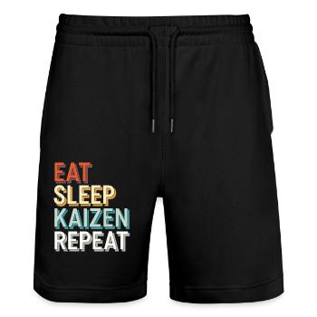 Manger Dormir Kaizen Amélioration Répéter la motivation - Short de jogging bio TRAINER Stanley/Stella unisexe - noir - Devant - Nik (191cm) & Marisol (170cm)