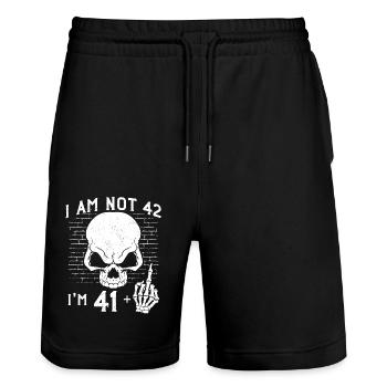 Ich bin 41 plus Mittelfinger - 42. Geburtstag - Stanley/Stella Unisex Bio Joggingshorts Trainer  - Schwarz - Vorne - Nik (191cm) & Marisol (170cm)
