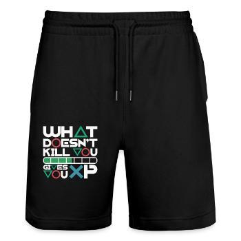 What doesn't kill you gives you XP – Motivation - Stanley/Stella Trainer Unisex Organic Jogging Shorts - black - Front - Nik (191cm) & Marisol (170cm)