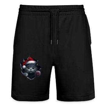 Katzenbesitzer Katzen Weihnachten Weihnachts Katze - Stanley/Stella Unisex Bio Joggingshorts Trainer  - Schwarz - Vorne - Nik (191cm) & Marisol (170cm)