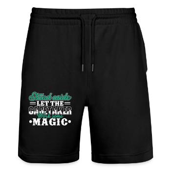 Caretaker Let Caretaker Work Magic - Stanley/Stella Trainer Unisex Organic Jogging Shorts - black - Front - Nik (191cm) & Marisol (170cm)