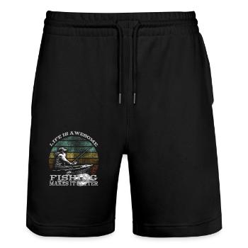 Life is awesome, fishing makes it better - Angler - Stanley/Stella Trainer Unisex Organic Jogging Shorts - black - Front - Nik (191cm) & Marisol (170cm)