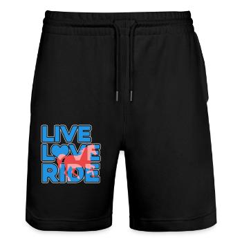 Live Love Ride Horse - Stanley/Stella Trainer Unisex Organic Jogging Shorts - black - Front - Nik (191cm) & Marisol (170cm)
