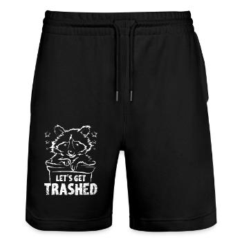 Let's get trashed raccoon - Stanley/Stella Trainer Unisex Organic Jogging Shorts - black - Front - Nik (191cm) & Marisol (170cm)