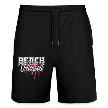 Beach volleyball - Stanley/Stella Trainer Unisex Organic Jogging Shorts - black - Front - Nik (191cm) & Marisol (170cm)