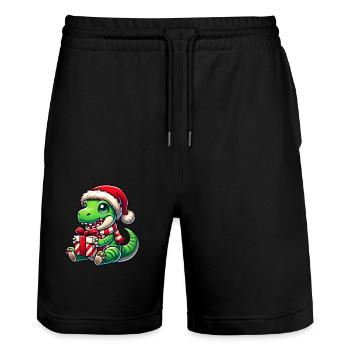 Weihnachtsmann Dino T-Rex Weihnachtsfeier - Stanley/Stella Unisex Bio Joggingshorts Trainer  - Schwarz - Vorne - Nik (191cm) & Marisol (170cm)