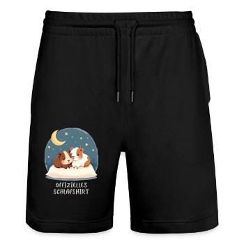 Offizielles Schlafshirt Meerschweinchen - Stanley/Stella Unisex Bio Joggingshorts Trainer  - Schwarz - Vorne - Nik (191cm) & Marisol (170cm)