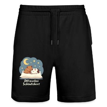 Offizielles Schlafshirt Meerschweinchen - Stanley/Stella Unisex Bio Joggingshorts Trainer  - Schwarz - Vorne - Nik (191cm) & Marisol (170cm)