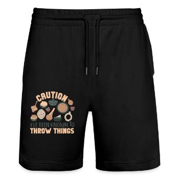 Pottery Ceramics Artist Caution - Stanley/Stella Trainer Unisex Organic Jogging Shorts - black - Front - Nik (191cm) & Marisol (170cm)
