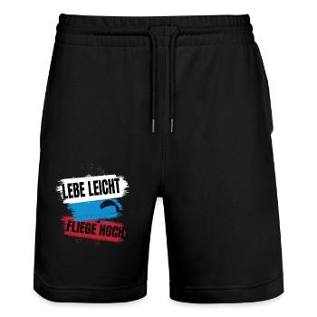 Live light, fly high – Paragliding Design - Stanley/Stella Trainer Unisex Organic Jogging Shorts - black - Front - Nik (191cm) & Marisol (170cm)